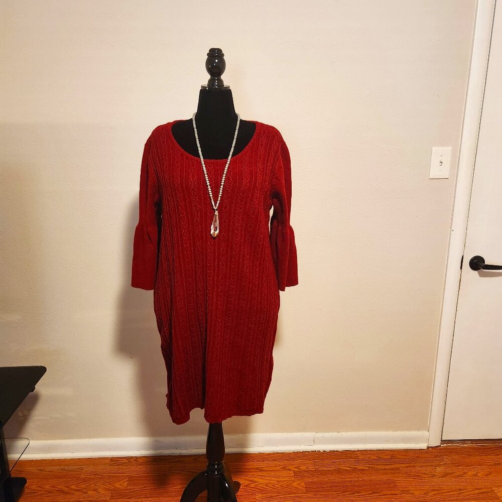 Jessica London Cable Knit Sweater Dress Plus Size 22/24 Burgundy